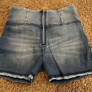 Freddy Blue High Waist Denim Shorts, Frayed Hem, medium, washed, but not worn